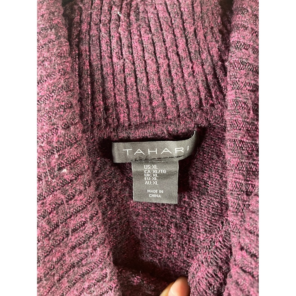 Tahari Womens XL Cowl Neck Sweater Burgundy Marl Knit Long Sleeve Curved Hem - Picture 4 of 7